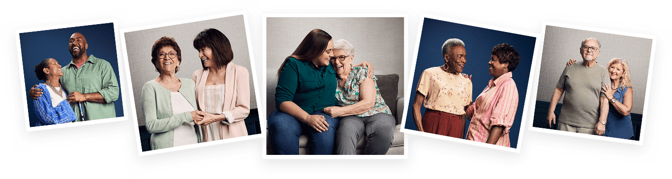 Photo collage of seniors and caregivers